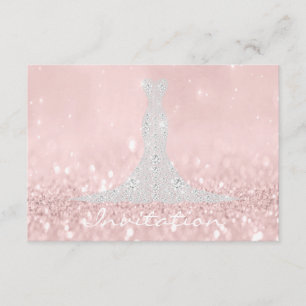 Glitter Gray Pink Diamond Crystals Bridal Dress Invitation