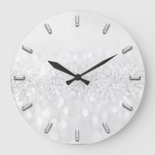 Glitter Gray Silver Gray Monochrome Metallic Lux Large Clock