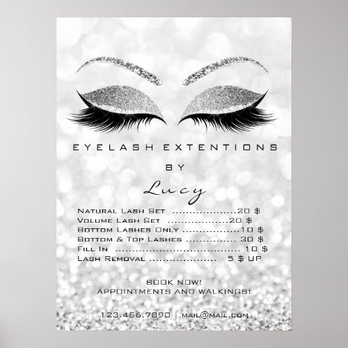 Glitter Gray Silver Makeup Eyes Lashes Price List Poster
