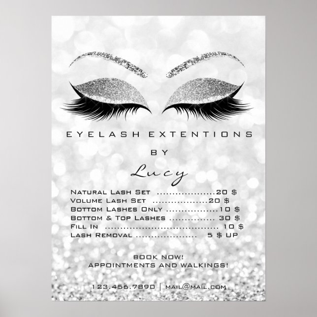Glitter Gray Silver Makeup Eyes Lashes Price List Poster (Front)