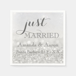 Glitter Gray White Simple Classic Just Married Napkins