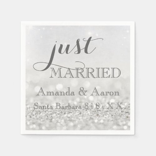 Glitter Gray White Simple Classic Just Married Napkins