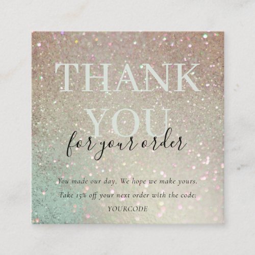 Glitter Green Pink Aqua Shiny Thank You For Order Square Business Card