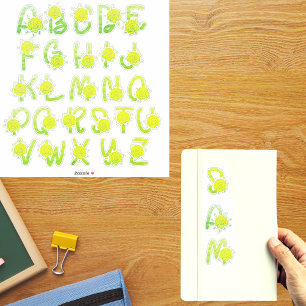 Glitter Green Yellow Floral Monogram A Z Letters Sticker