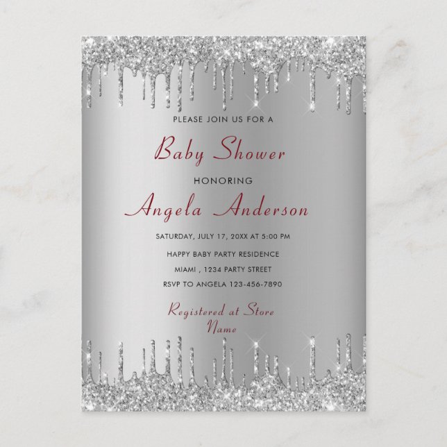 Glitter Grey Baby Boy Shower Invitation Template Postcard (Front)