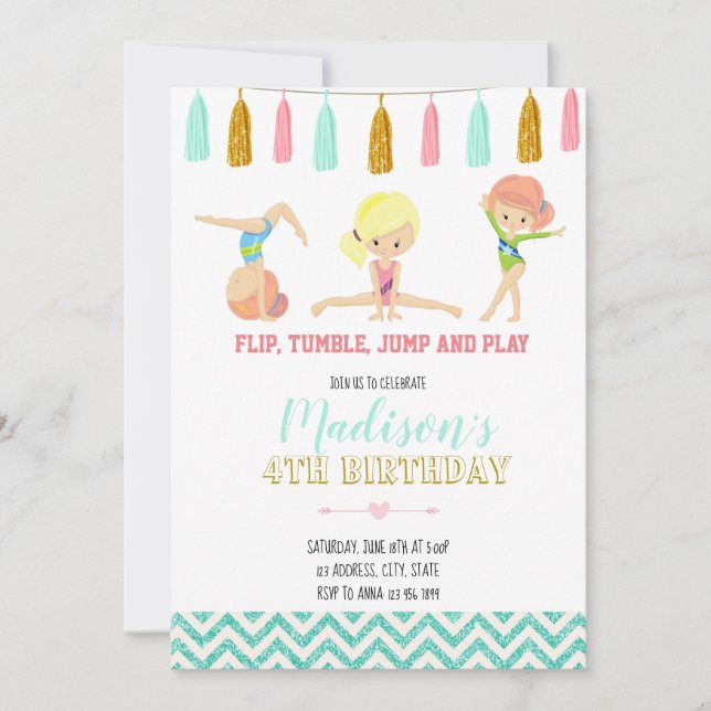 Glitter Gymnastic Invitation (Front)