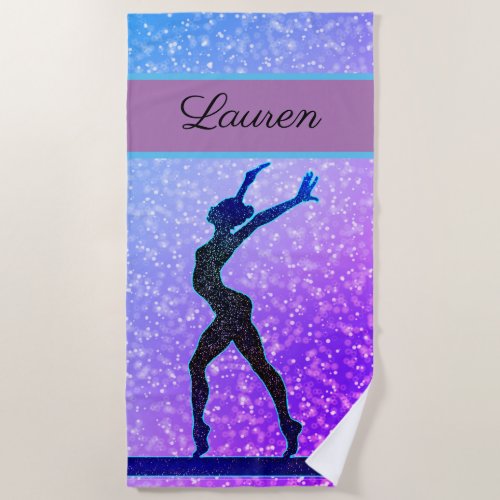 Glitter Gymnastics Beam Blue and Purple Beach Towel