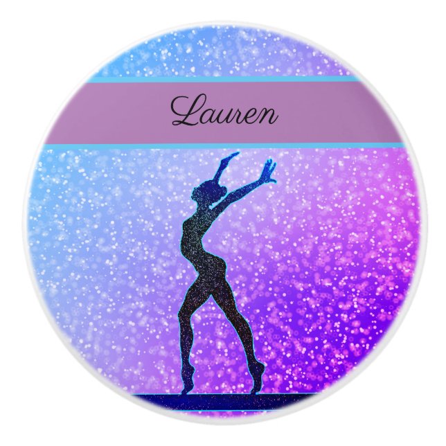Glitter Gymnastics Beam Blue and Purple Ceramic Knob (Front)