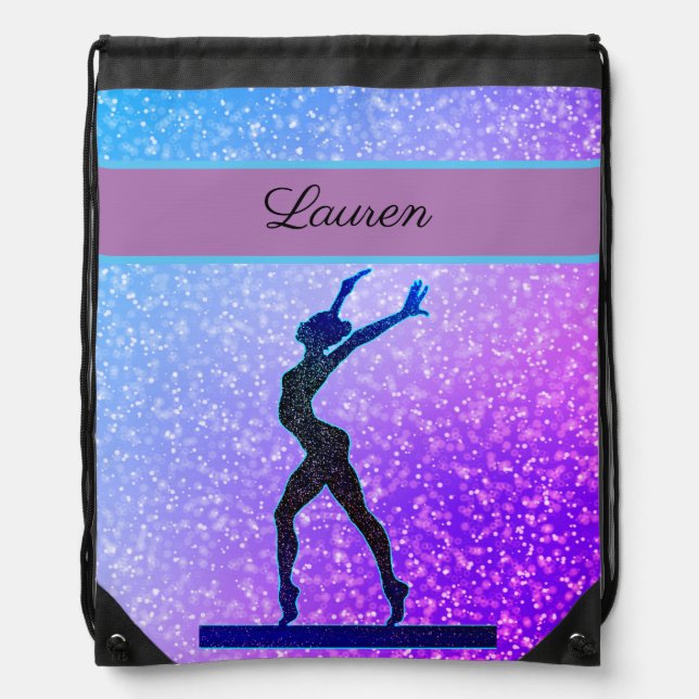 Glitter Gymnastics Beam Blue and Purple Drawstring Bag (Front)