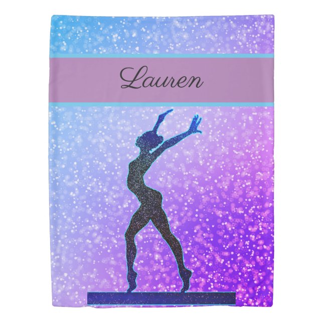 Glitter Gymnastics Beam Blue and Purple Duvet Cover (Front)