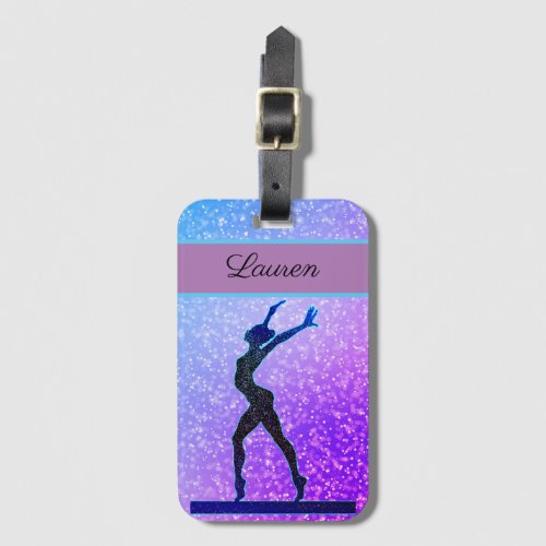 Glitter Gymnastics Beam Blue and Purple Luggage Tag