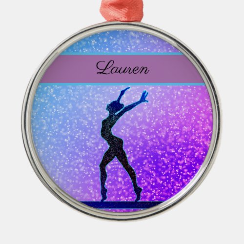 Glitter Gymnastics Beam Blue and Purple Metal Ornament