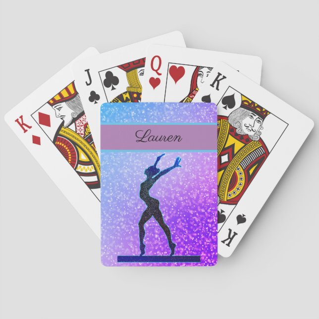 Glitter Gymnastics Beam Blue and Purple Poker Cards (Back)