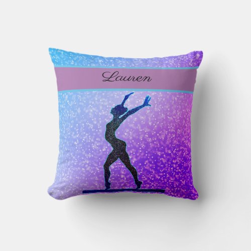 Glitter Gymnastics Beam Blue and Purple Throw Pillow
