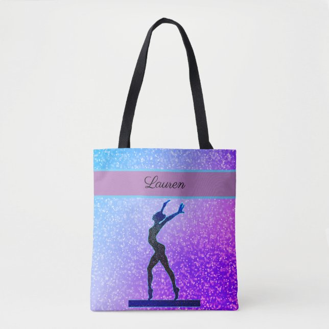 Glitter Gymnastics Beam Blue and Purple Tote Bag (Front)