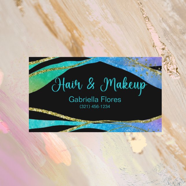 Glitter Hair Makeup Black Background Beauty Salon  Business Card (Creator Uploaded)