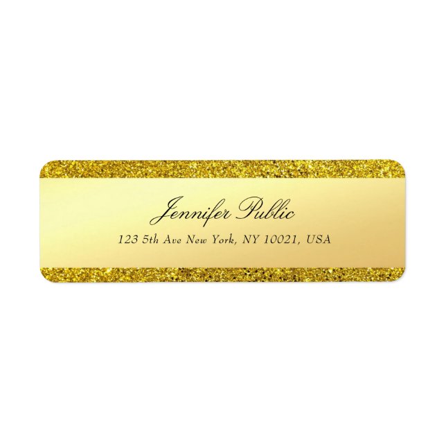 Glitter Handwritten Script Text Return Address Label (Front)
