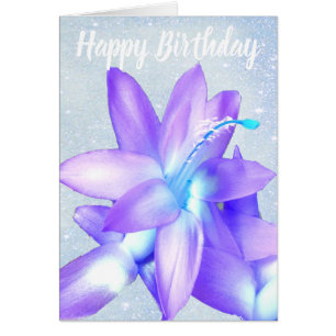 *~* Glitter Happy Birthday Flower Blue Customize Cards