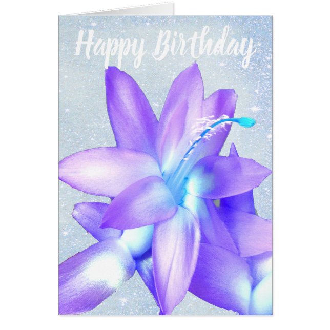 *~* Glitter Happy Birthday Flower Blue Customize Cards (Front)