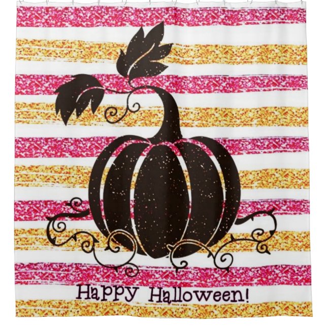 Glitter Happy Halloween Shower Curtain (Front)