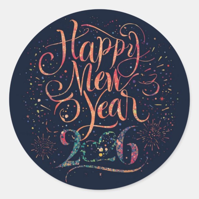  Glitter Happy New Year 2026 Classic Round Sticker (Front)