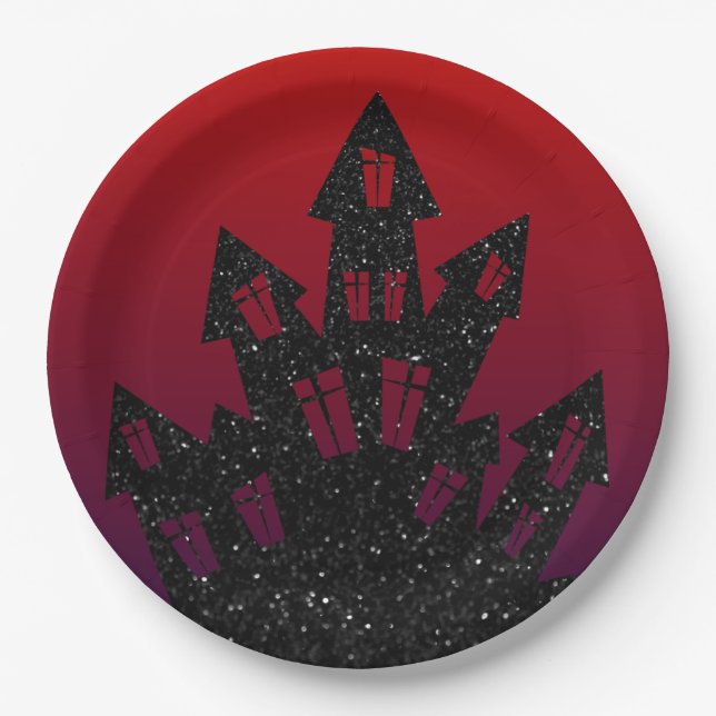 Glitter Haunted Mansion Halloween Paper Plates (Front)