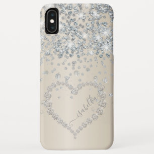 Glitter Heart And Diamonds On Smooth Blush iPhone XS Max Case