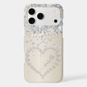 Glitter Heart And Diamonds On Smooth Blush iPhone 17 Pro Max Case