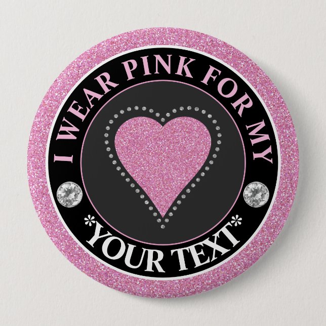 Glitter Heart Breast Cancer Awareness Design Button (Front)