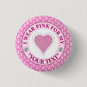 Glitter Heart Breast Cancer Awareness Design Button