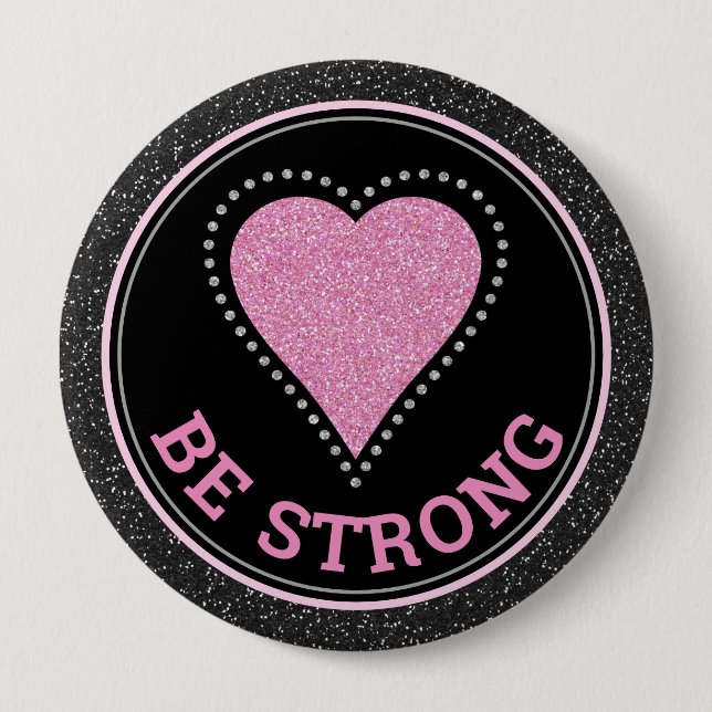 Glitter Heart Breast Cancer Awareness Design Button (Front)