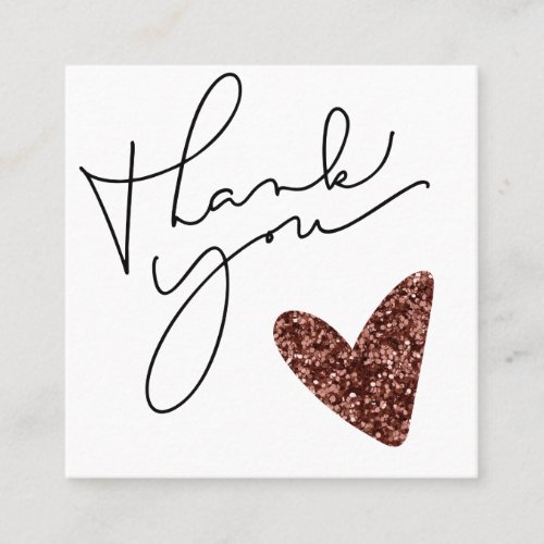 Glitter Heart Calligraphy Discount Thank You Square Business Card