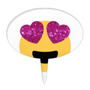 glitter heart eye emoji cake topper