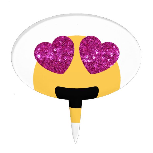 glitter heart eye emoji cake topper (Front)