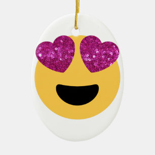 glitter heart eye emoji ceramic ornament