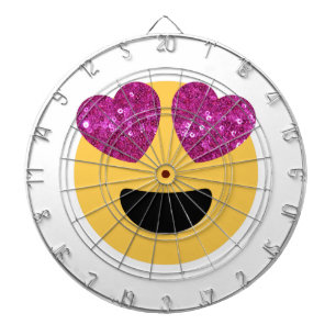 glitter heart eye emoji dartboard with darts