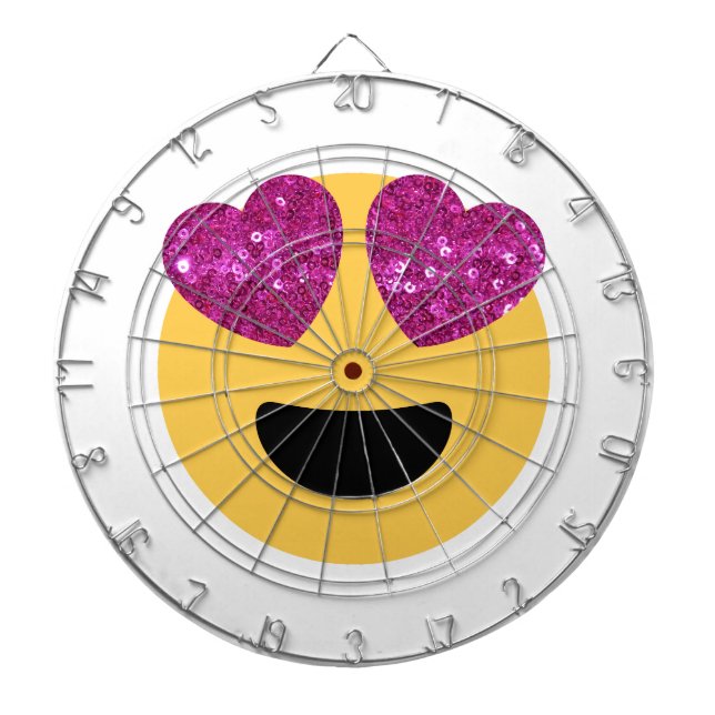 glitter heart eye emoji dartboard with darts (Front)