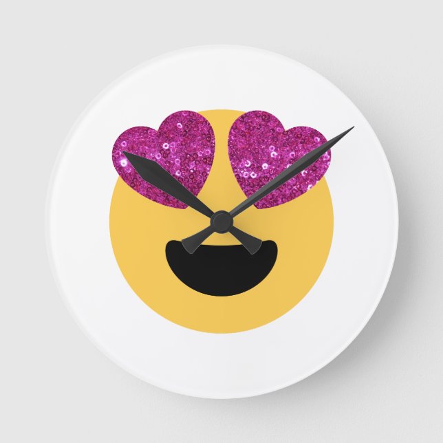 glitter heart eye emoji round clock (Front)