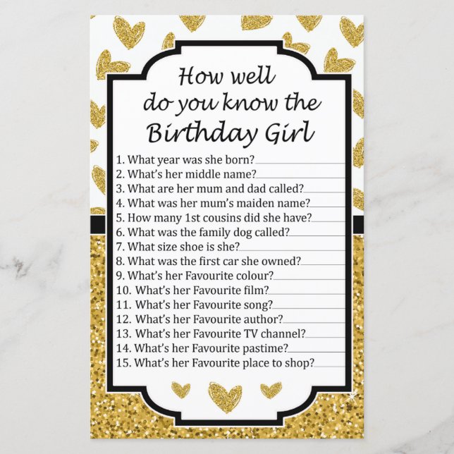 Glitter heart How well do you know the birthday (Front)