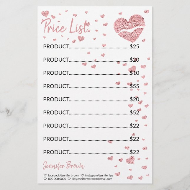 Glitter Heart Lip Lipstick Makeup price lists Stationery (Front)