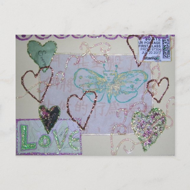 Glitter Heart Love collage Postcard (Front)