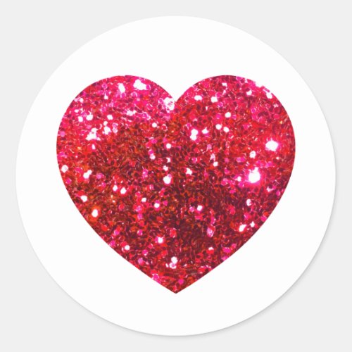 Glitter heart  love red heart Valentines day Classic Round Sticker