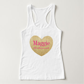 Glitter Heart-Print Bridesmaid Golden Tank Top