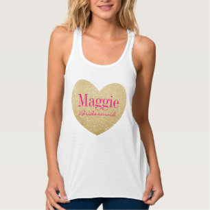 Glitter Heart-Print Bridesmaid Golden Tank Top