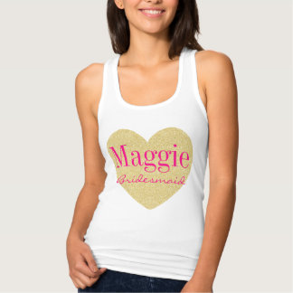 Glitter Heart-Print Personalized Bridesmaid Tank Top