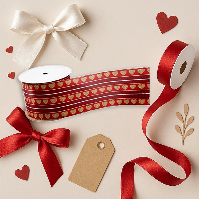 Glitter Heart Red Valentine Decor Satin Ribbon (Creator Uploaded)