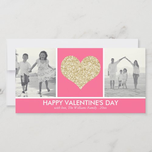 Glitter Heart Valentines Day Photo Cards