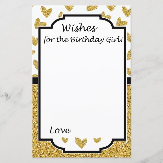 Glitter heart Wishes for the birthday girl game (Front)