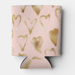 Glitter Hearts, Gold Abstract Texture. Can Cooler