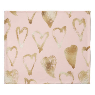 Glitter Hearts, Gold Abstract Texture. Duvet Cover